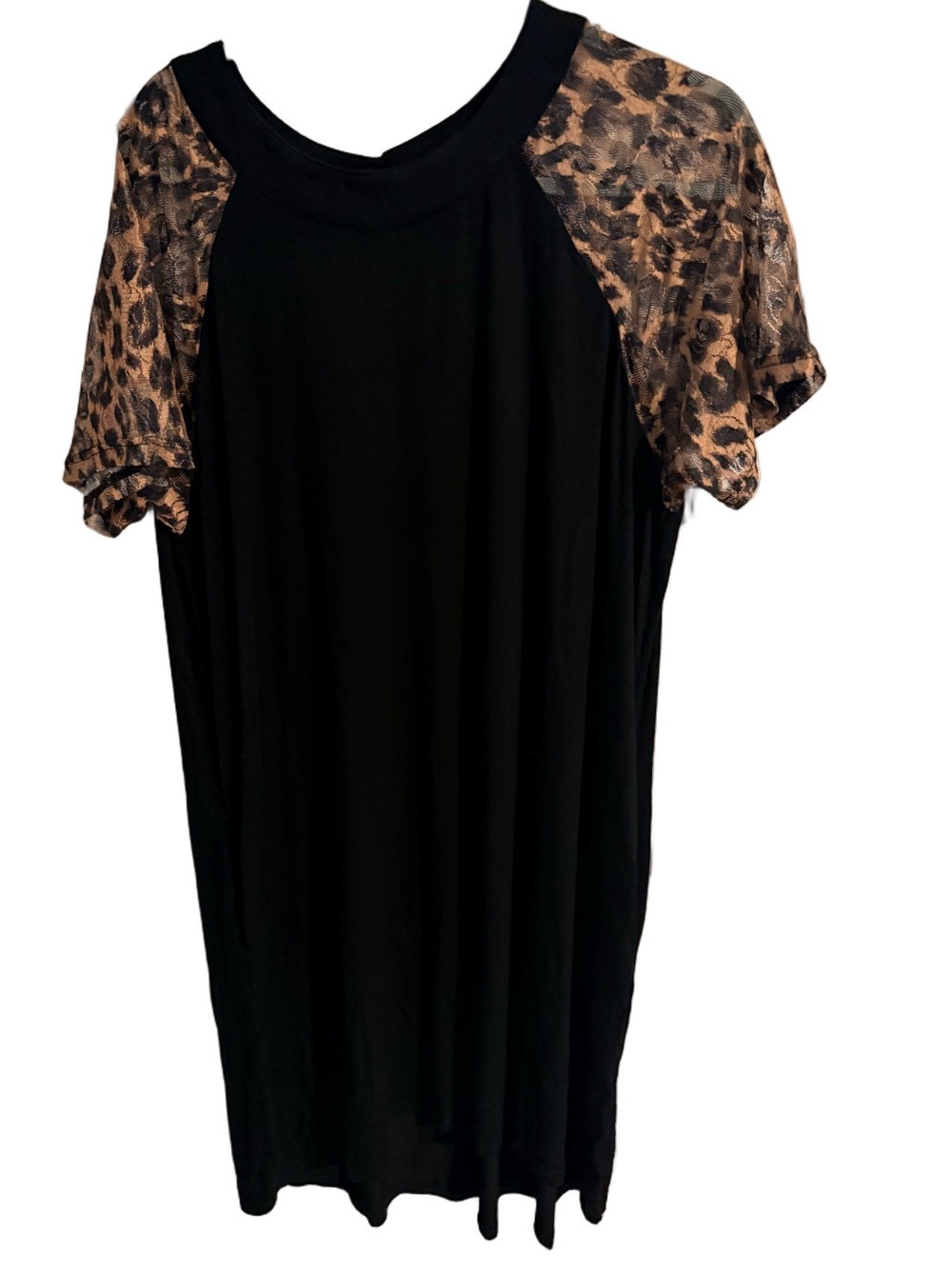 Crazy Train Black Dress with Leopard Mesh Sleeves 3XL NWT